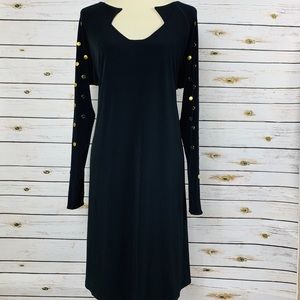 Eva Varro Long Sleeve Gold Button Straight Dress